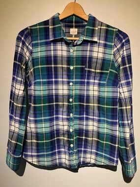 J. Crew Blue, Green & White Plaid Button-Down Shirt